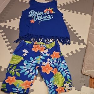 Blue Floral Kids Spandex Shorts And Top